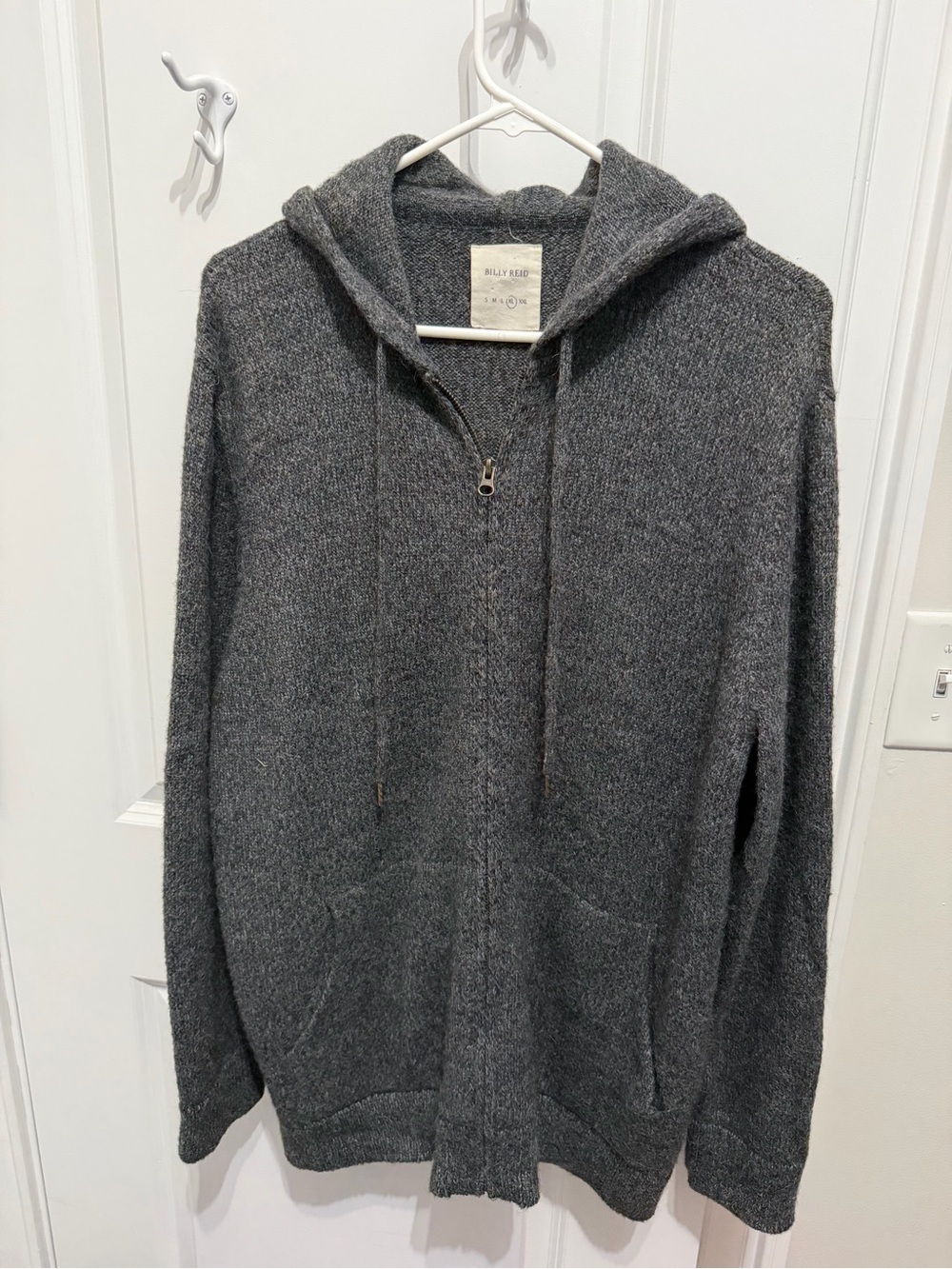 Billy Reid Men's Charcoal Alpaca Zip Hoodie Sweater